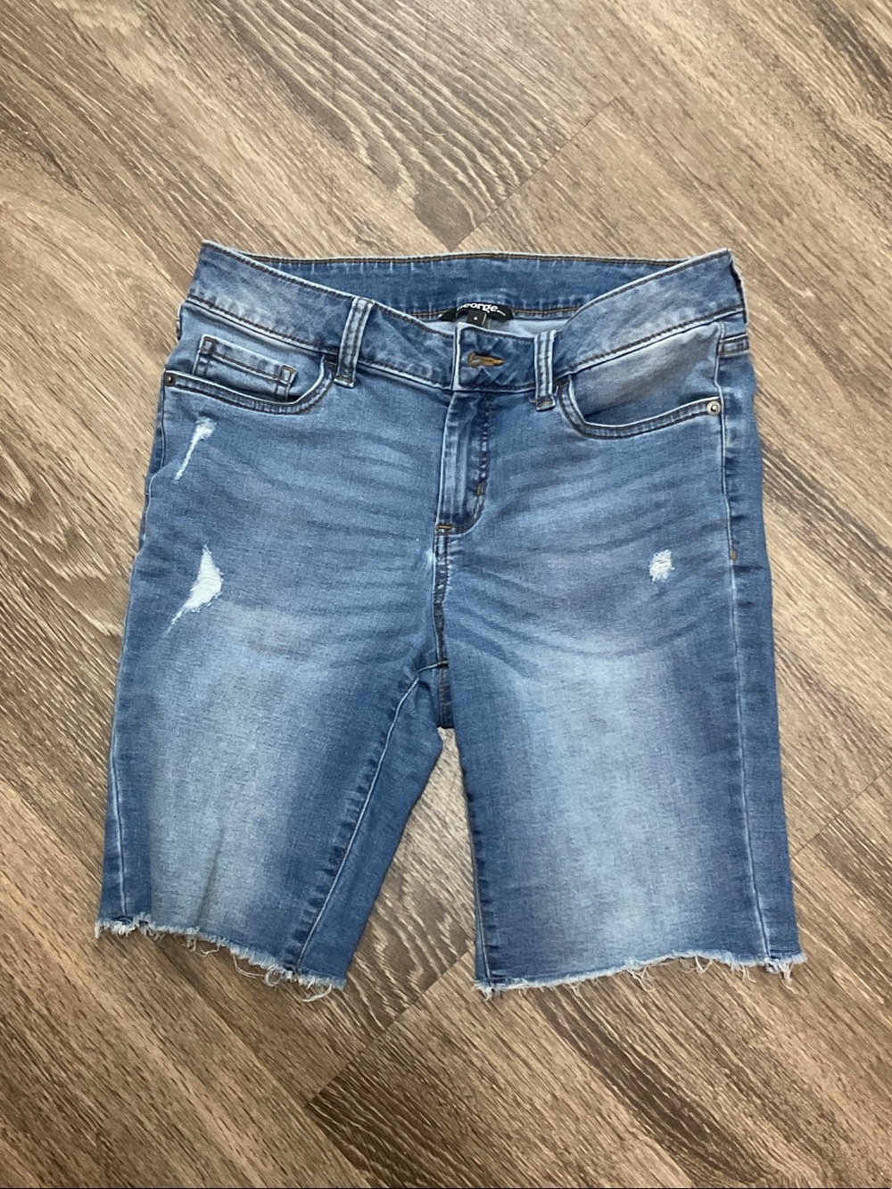 George Light Blue Distressed Denim Bermuda Shorts